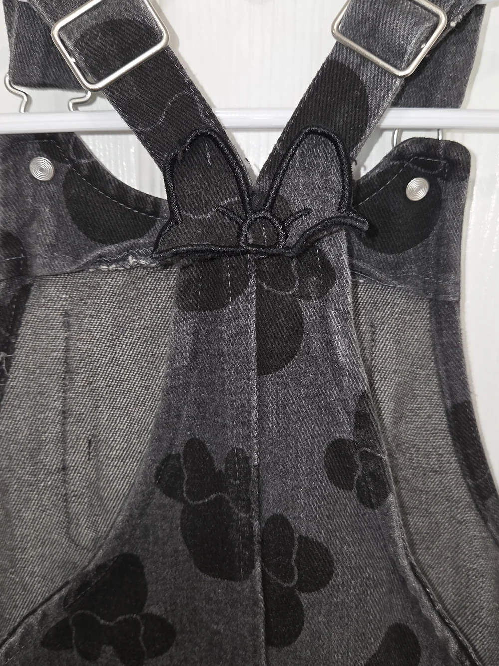 Disney Collection Minnie Mouse Gray Denim Jumper Dress Red Bows Size 6X SEE PICT